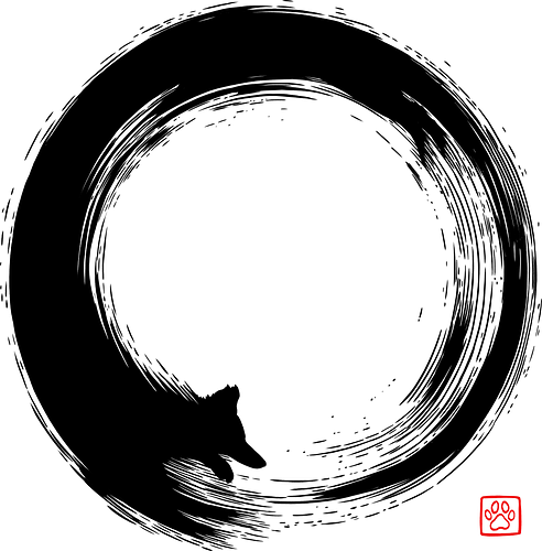 Endless Tail Chase - dog, animal, buddhism, canine, dog lover, enso circle, ink art, japan, japanese, meditation, pet, spiritual, yoga, zen, tail